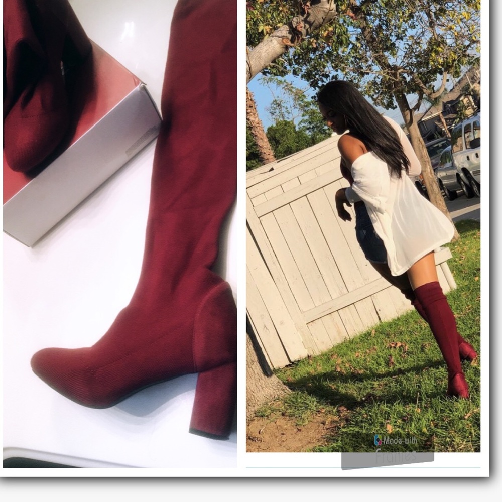 Red sweater high heeled boots